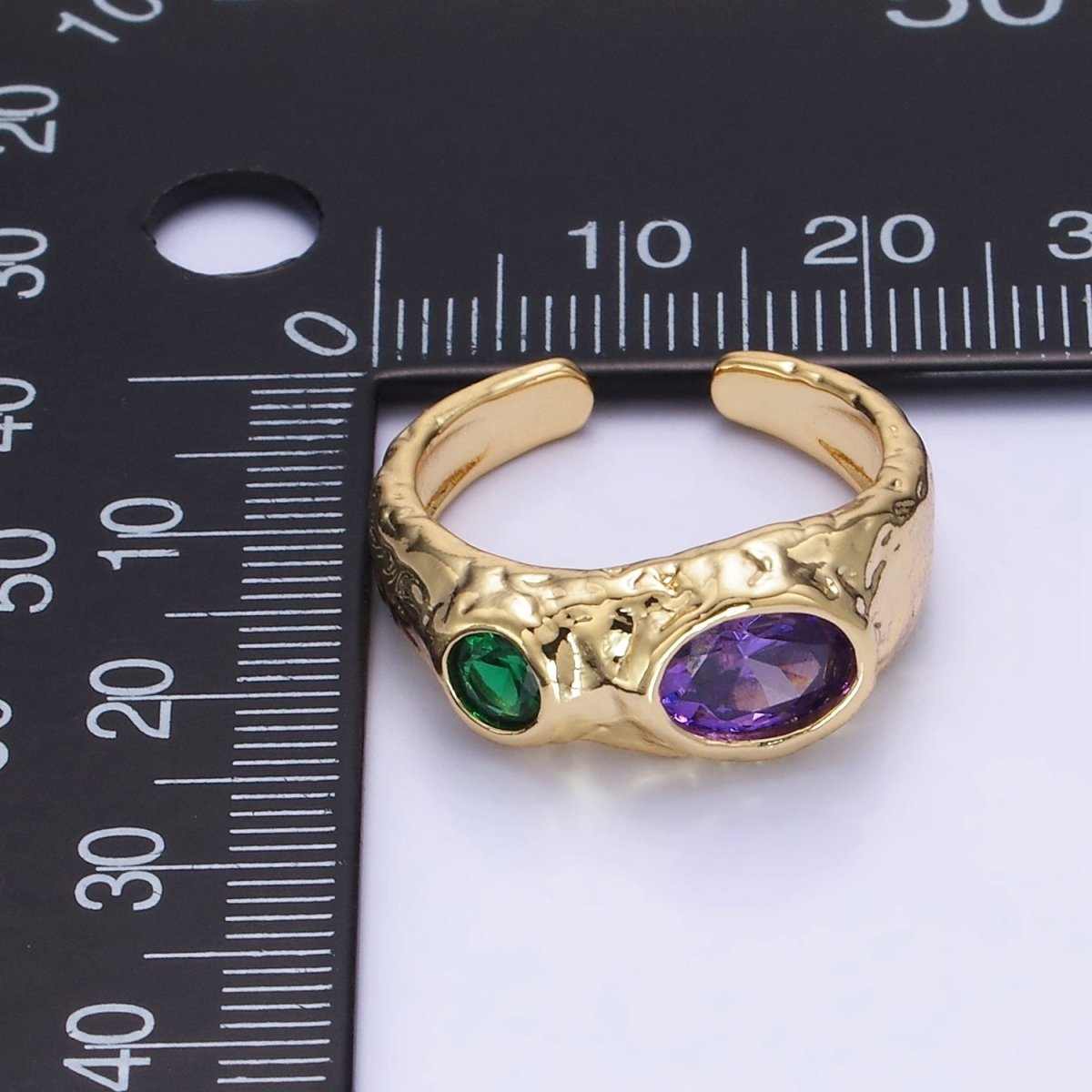 14K Gold plated Purple Green CZ Hammered Ring in Gold & Silver | O1339 O1340 - DLUXCA