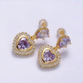 14K Gold plated Purple Heart Micro Paved CZ Drop Stud Earrings in Gold & Silver | AD1010 AD1011