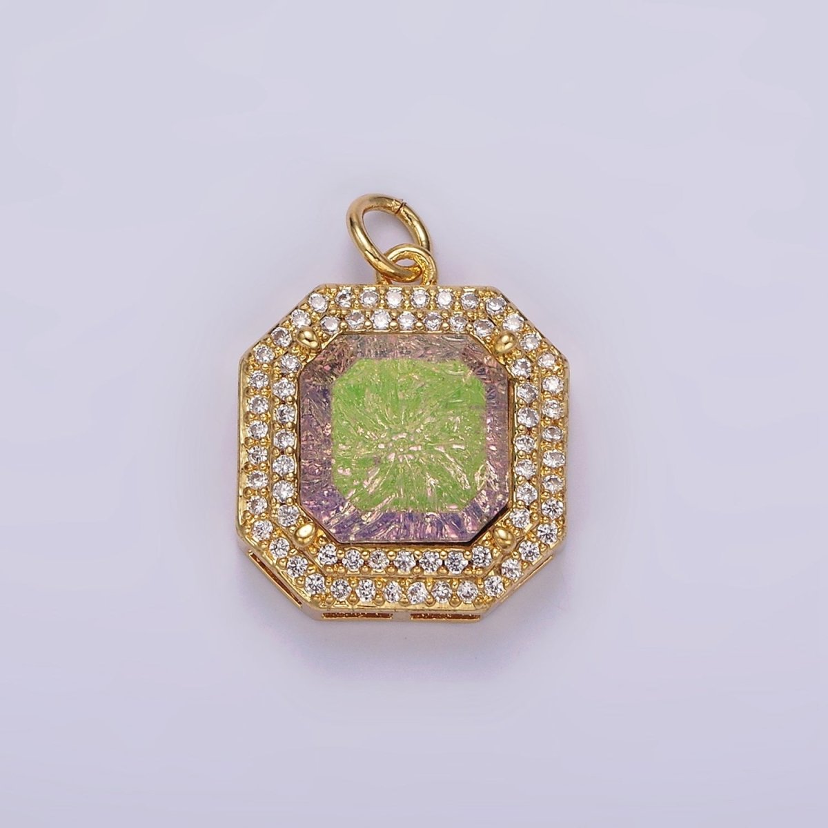 14K Gold plated Purple Iridescent CZ Micro Paved Hexagonal Charm | AG443 - DLUXCA