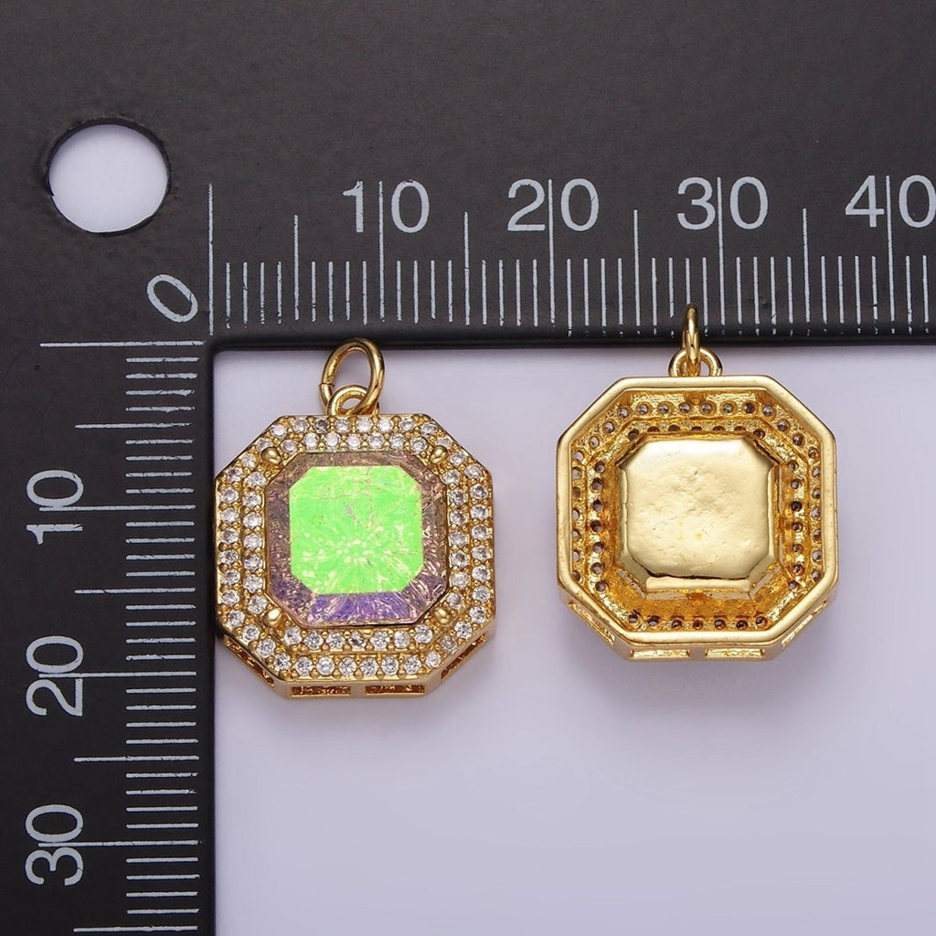 14K Gold plated Purple Iridescent CZ Micro Paved Hexagonal Charm | AG443 - DLUXCA