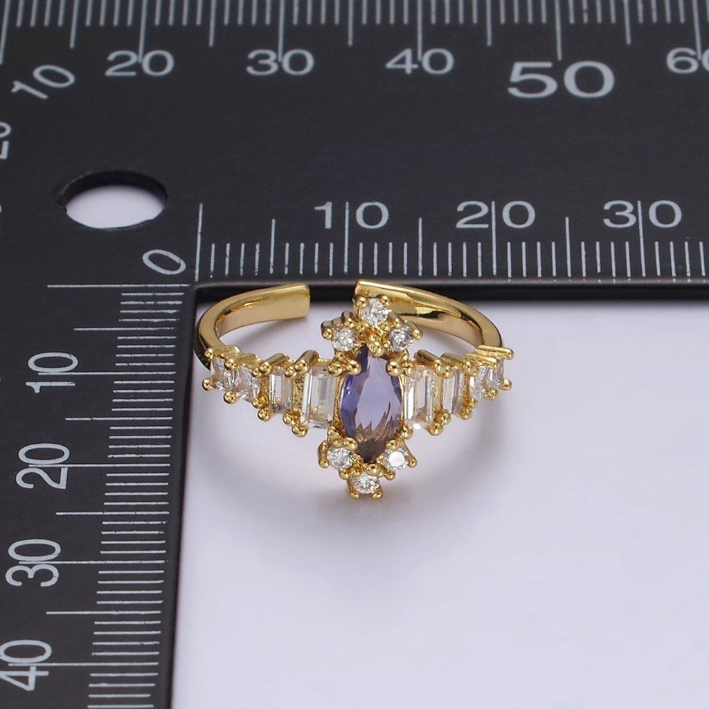 14K Gold plated Purple Marquise CZ Baguette Clear Ring | O1258 - DLUXCA