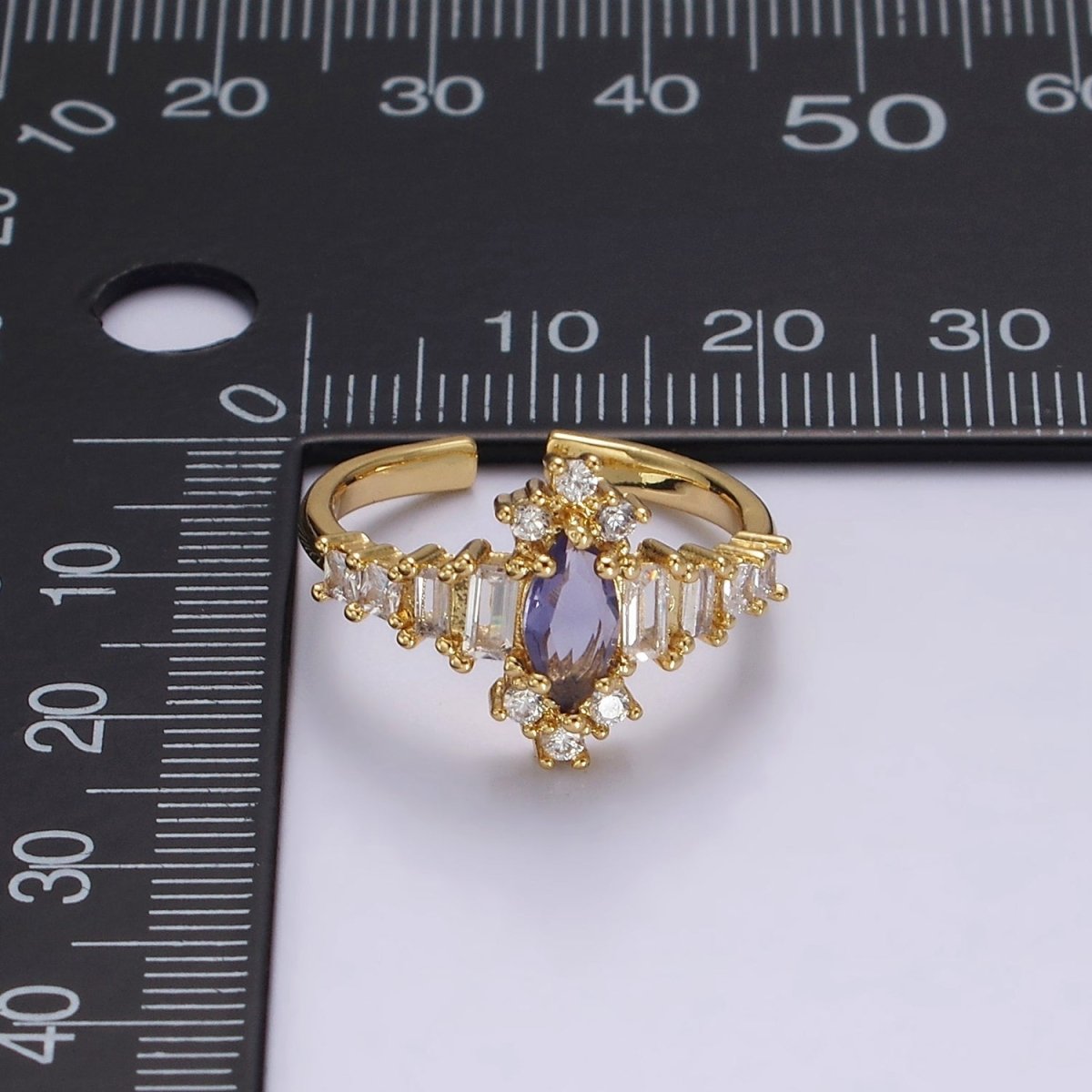 14K Gold plated Purple Marquise CZ Baguette Clear Ring | O1258 - DLUXCA