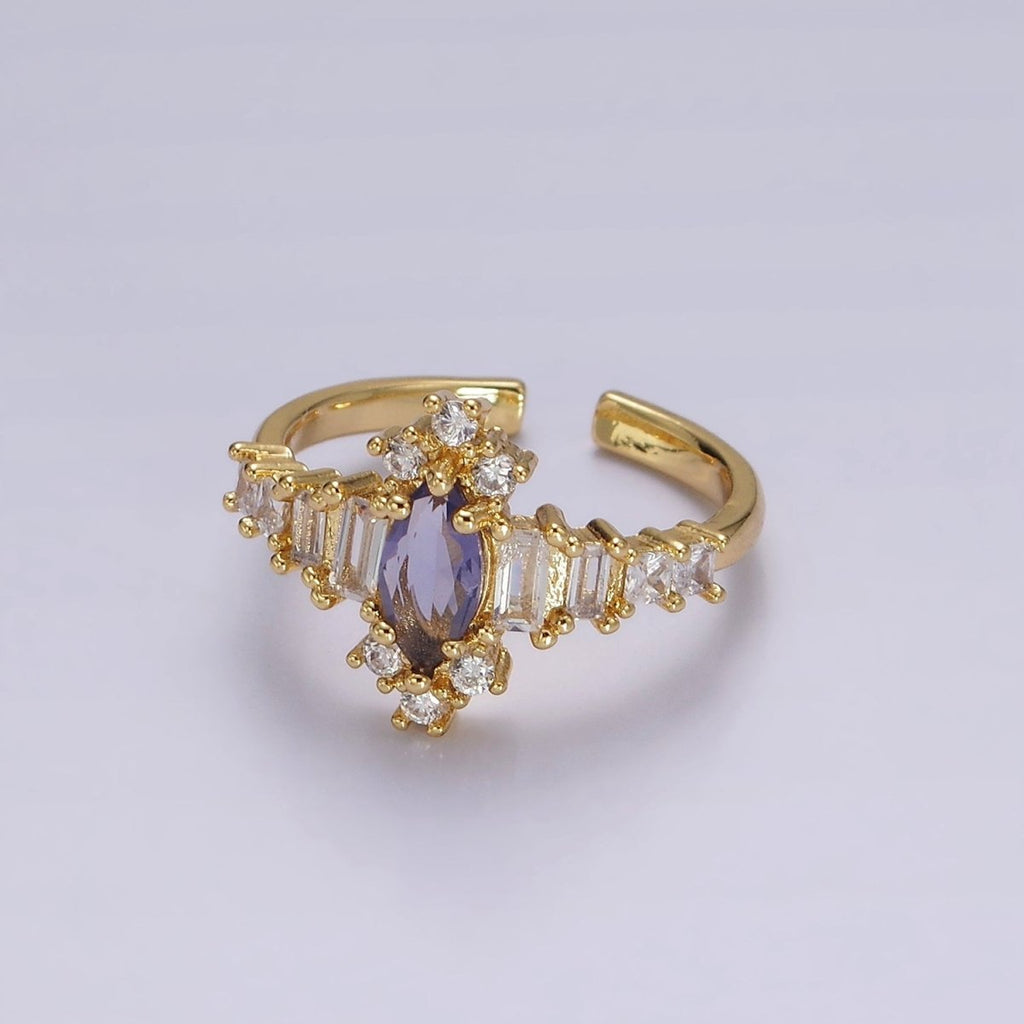 14K Gold plated Purple Marquise CZ Baguette Clear Ring | O1258 - DLUXCA