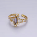 14K Gold plated Purple Marquise CZ Baguette Clear Ring | O1258 - DLUXCA