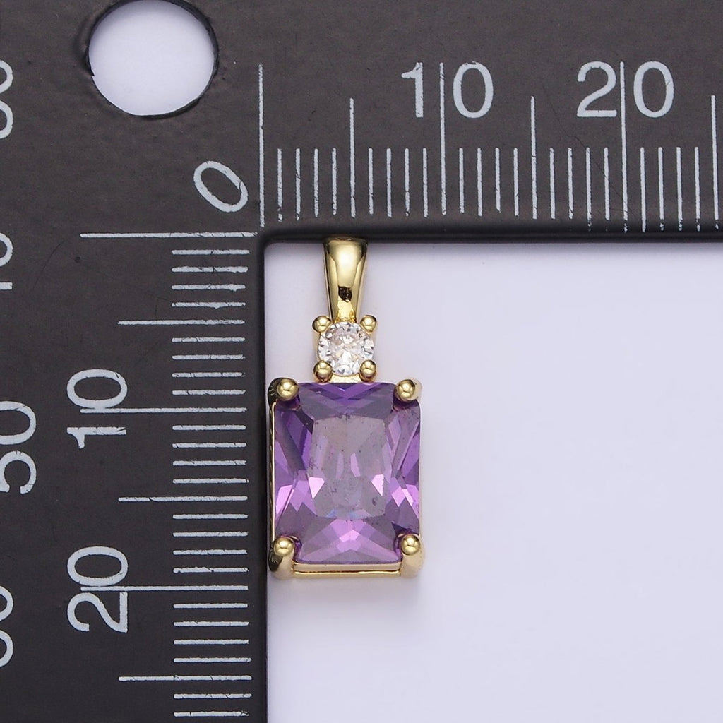 14K Gold plated Purple, Pink, Clear Baguette Square CZ Pendant | AA659 - AA661