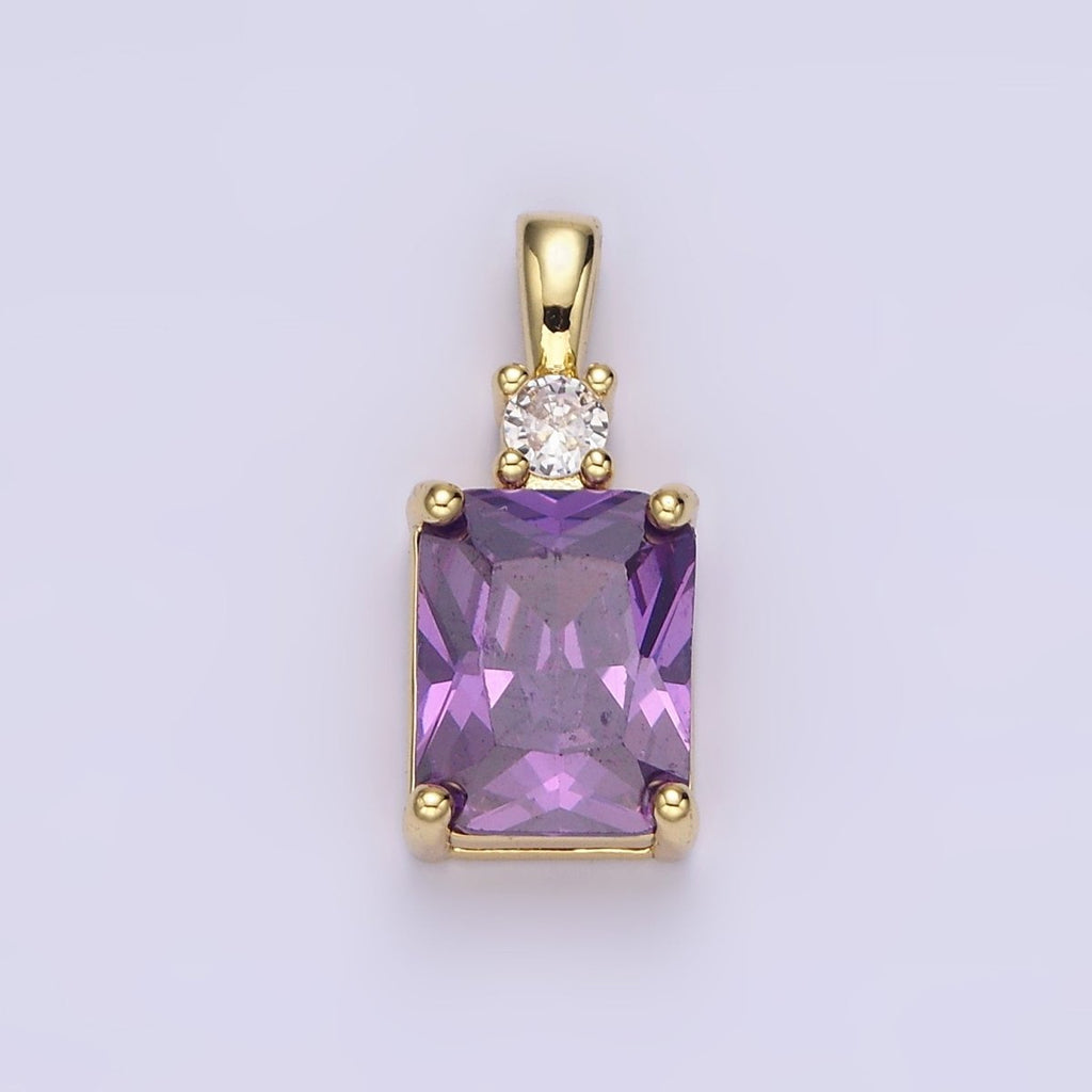 14K Gold plated Purple, Pink, Clear Baguette Square CZ Pendant | AA659 - AA661