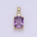 14K Gold plated Purple, Pink, Clear Baguette Square CZ Pendant | AA659 - AA661