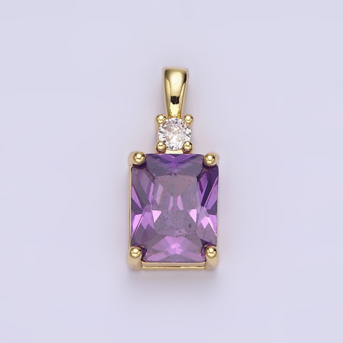 14K Gold plated Purple, Pink, Clear Baguette Square CZ Pendant | AA659 - AA661
