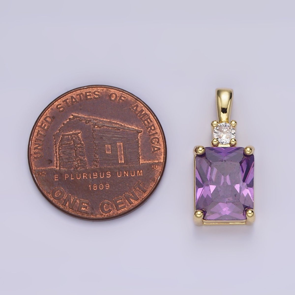 14K Gold plated Purple, Pink, Clear Baguette Square CZ Pendant | AA659 - AA661
