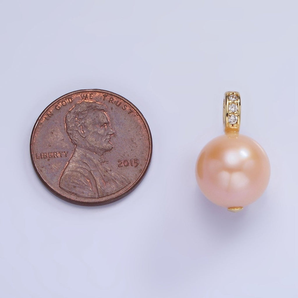14K Gold plated Purple, Pink Freshwater Pearl Button Micro Paved CZ Bail Pendant | P1721 P1722