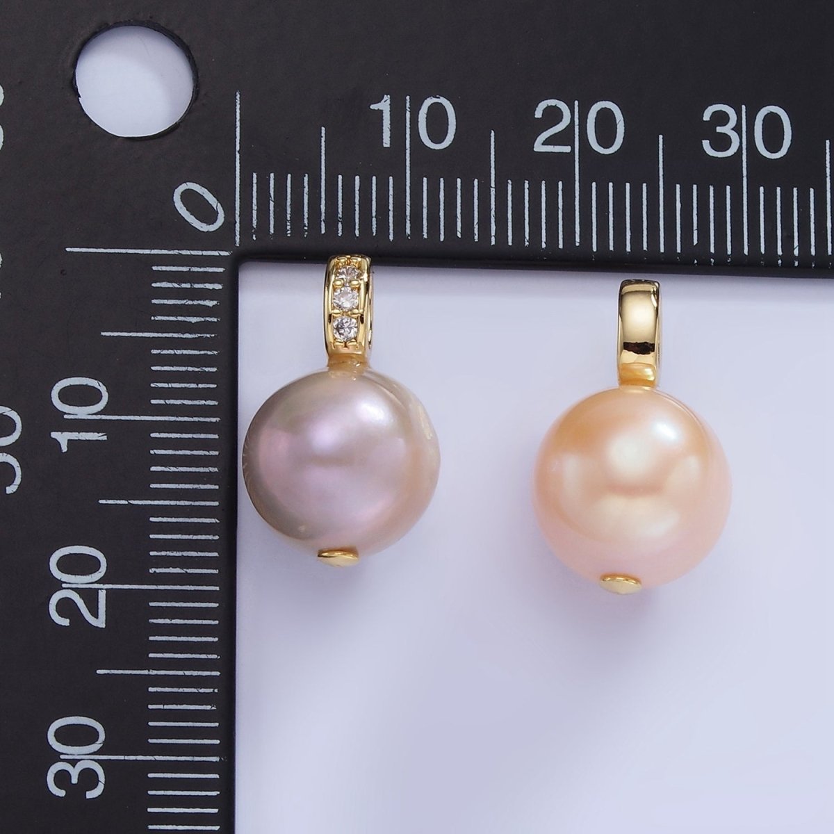 14K Gold plated Purple, Pink Freshwater Pearl Button Micro Paved CZ Bail Pendant | P1721 P1722