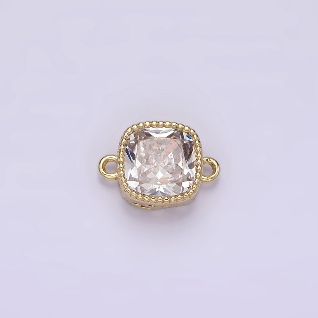 14K Gold plated Purple, Red, Pink, Clear, Peach, Green CZ Square Filigree Connector in Gold & Silver | G-065 - G-074 - DLUXCA
