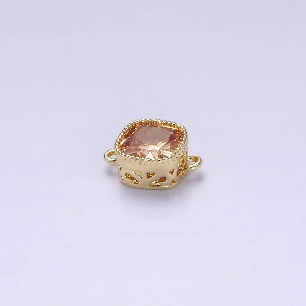14K Gold plated Purple, Red, Pink, Clear, Peach, Green CZ Square Filigree Connector in Gold & Silver | G-065 - G-074 - DLUXCA