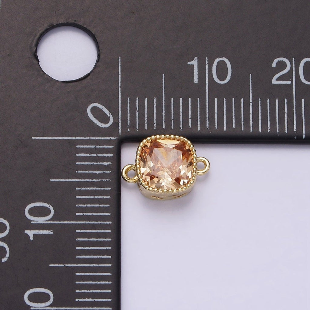 14K Gold plated Purple, Red, Pink, Clear, Peach, Green CZ Square Filigree Connector in Gold & Silver | G-065 - G-074 - DLUXCA