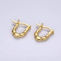 14K Gold plated Quilted Puffed U-Shaped French Lock Latch Hoop Earrings | AE980 - DLUXCA