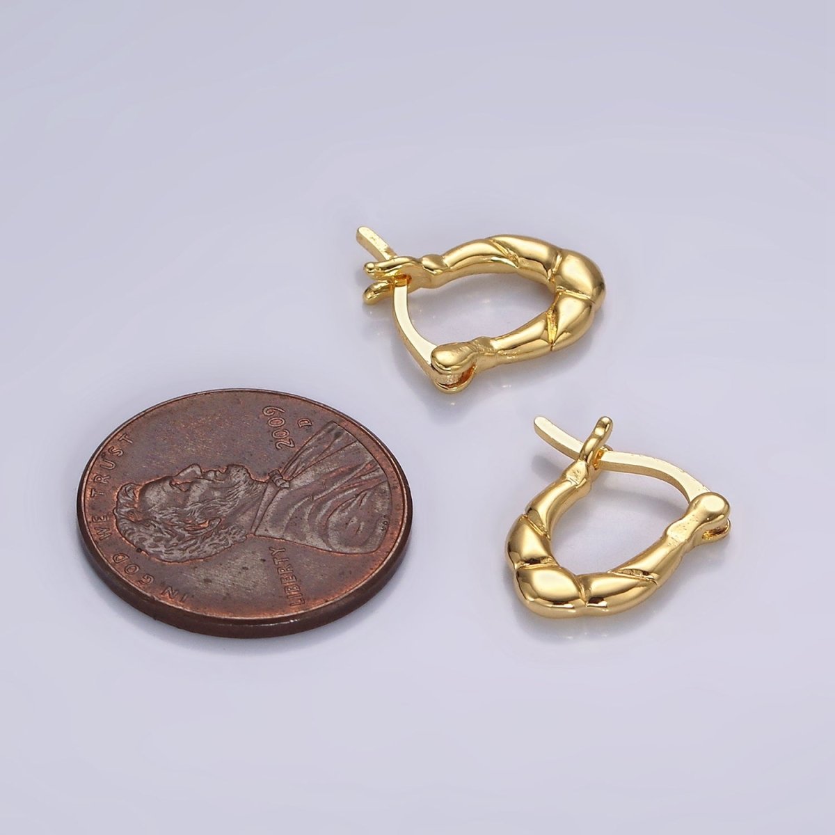14K Gold plated Quilted Puffed U-Shaped French Lock Latch Hoop Earrings | AE980 - DLUXCA
