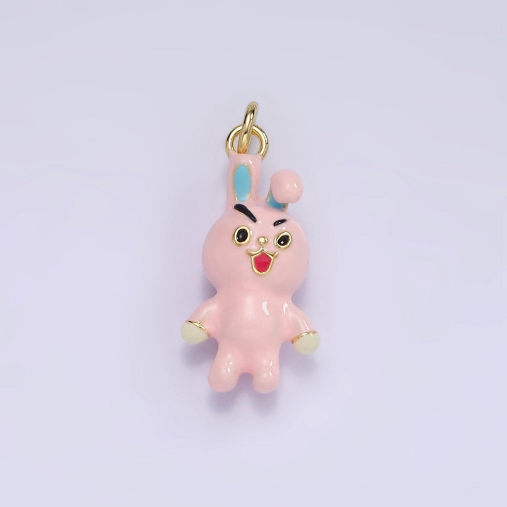 14K Gold plated Rabbit Bunny Pink Enamel Mini Charm | D551 - DLUXCA