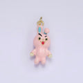 14K Gold plated Rabbit Bunny Pink Enamel Mini Charm | D551 - DLUXCA