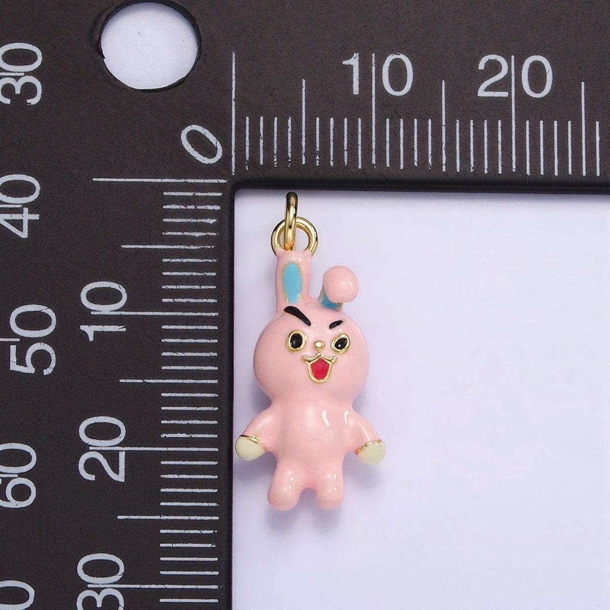 14K Gold plated Rabbit Bunny Pink Enamel Mini Charm | D551 - DLUXCA