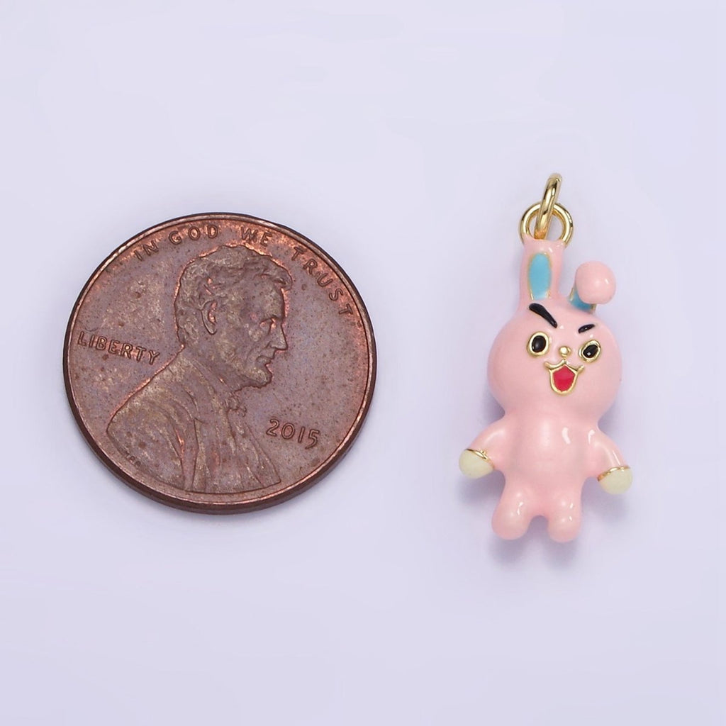 14K Gold plated Rabbit Bunny Pink Enamel Mini Charm | D551 - DLUXCA