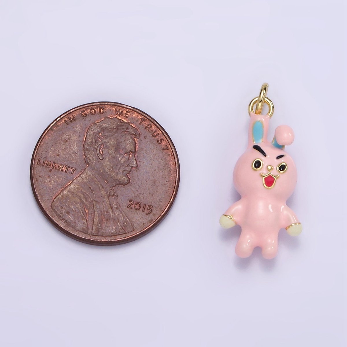 14K Gold plated Rabbit Bunny Pink Enamel Mini Charm | D551 - DLUXCA