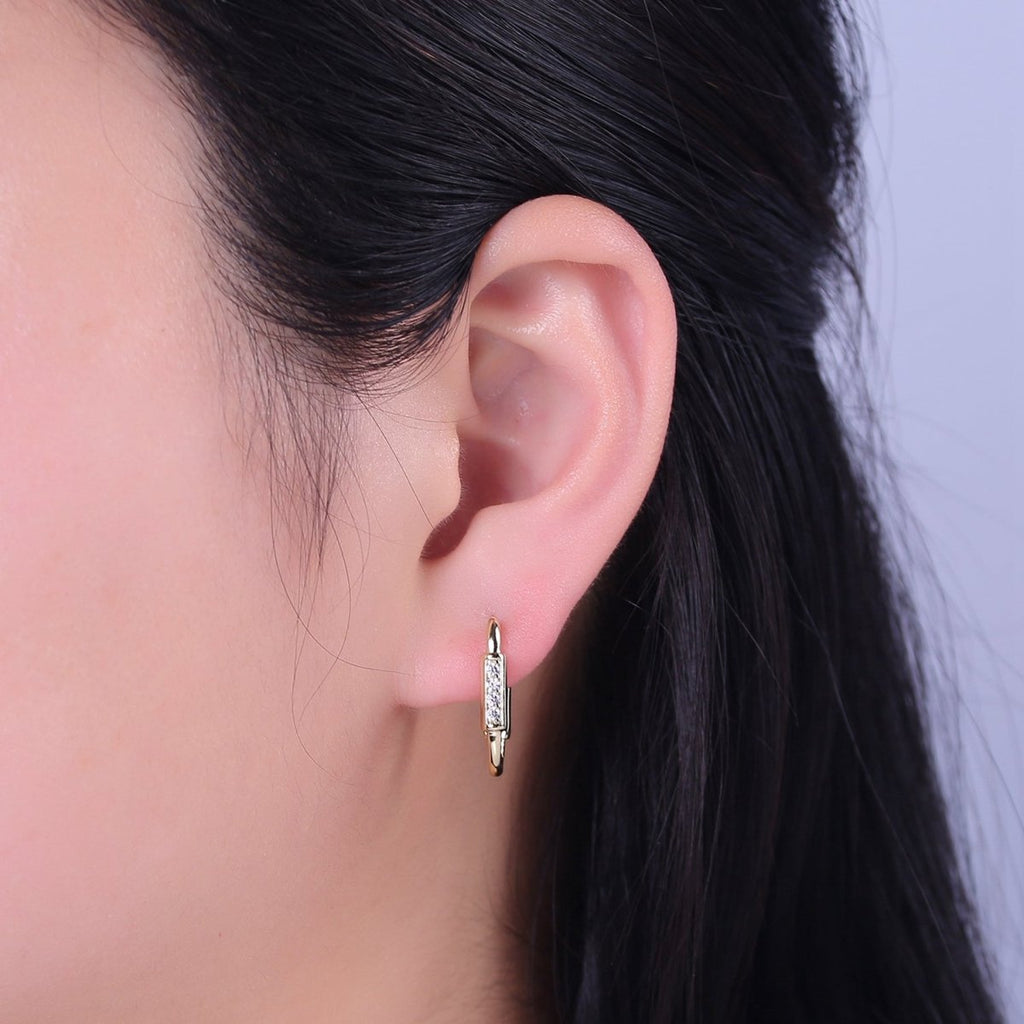 14k Gold plated Rectangular Hoop Earring Classic Gold Oblong Hoop Earring Minimalist Rectangle Earring V-158 - DLUXCA