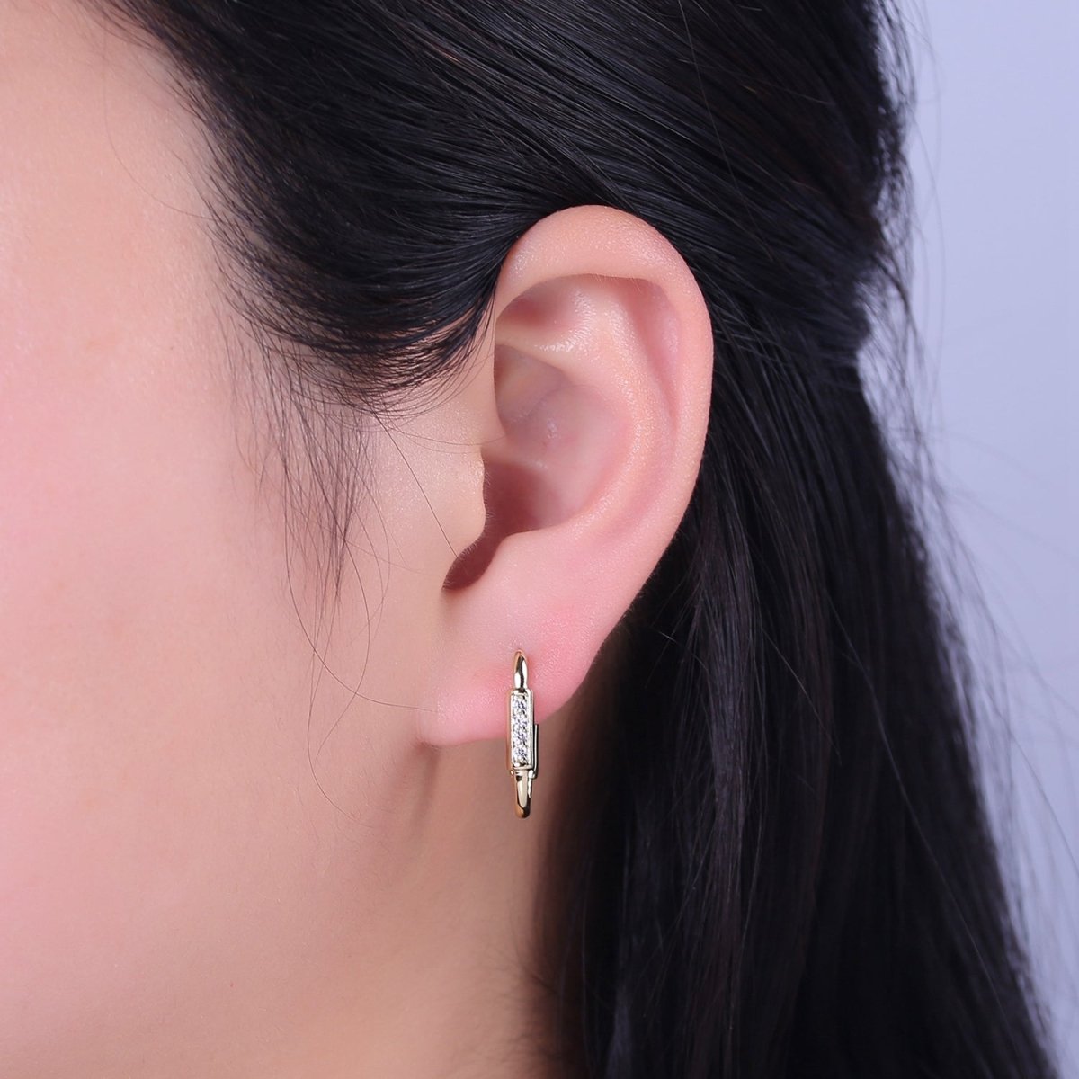 14k Gold plated Rectangular Hoop Earring Classic Gold Oblong Hoop Earring Minimalist Rectangle Earring V-158 - DLUXCA