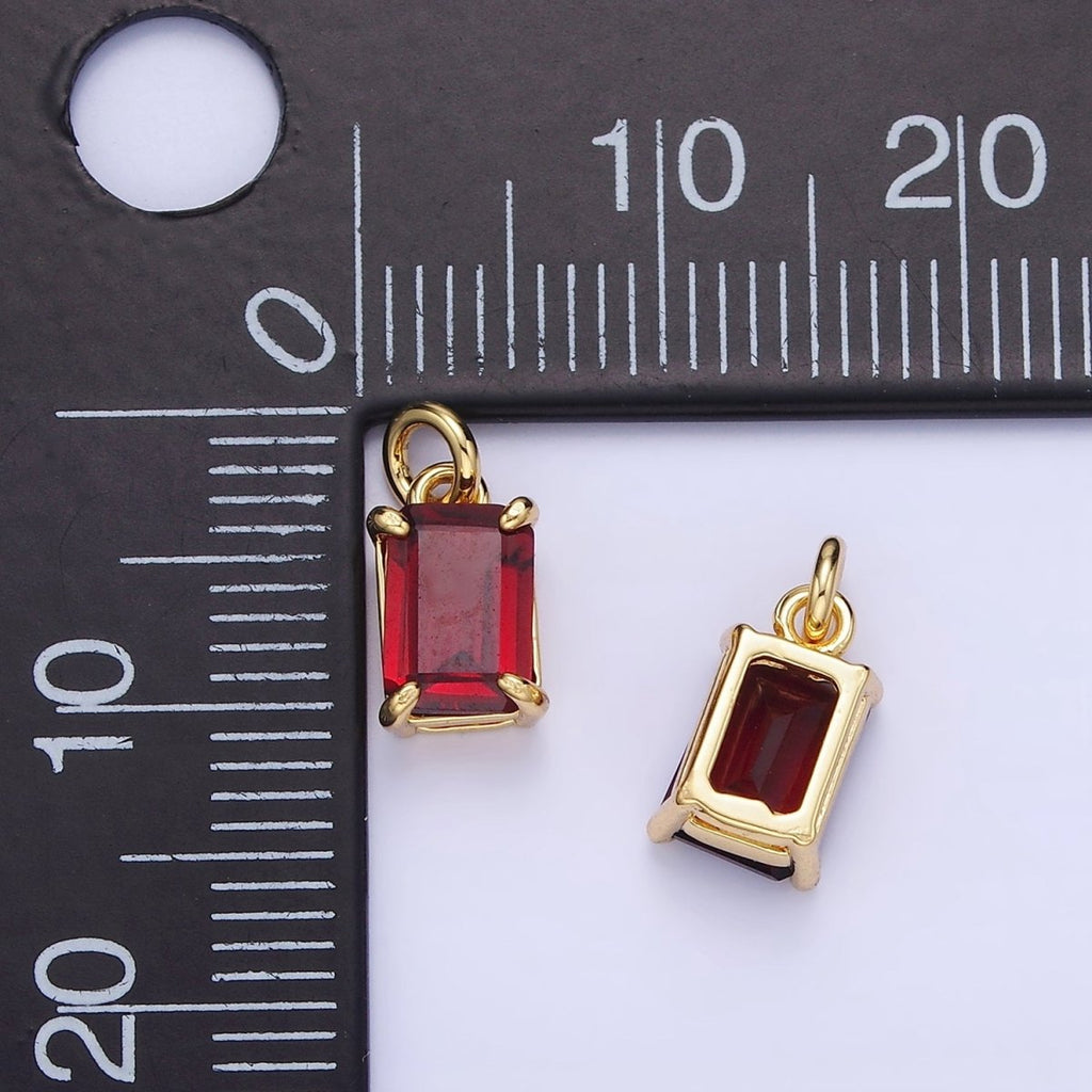 14K Gold plated Red Baguette CZ Add-On Charm | C446 - DLUXCA