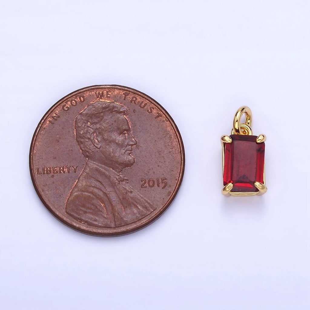 14K Gold plated Red Baguette CZ Add-On Charm | C446 - DLUXCA