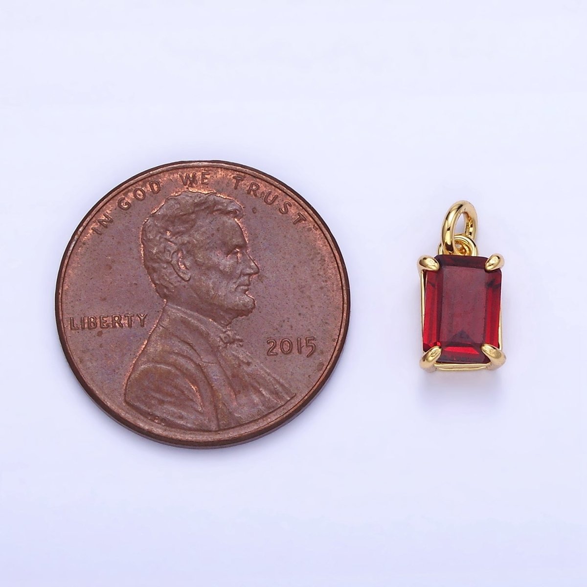 14K Gold plated Red Baguette CZ Add-On Charm | C446 - DLUXCA