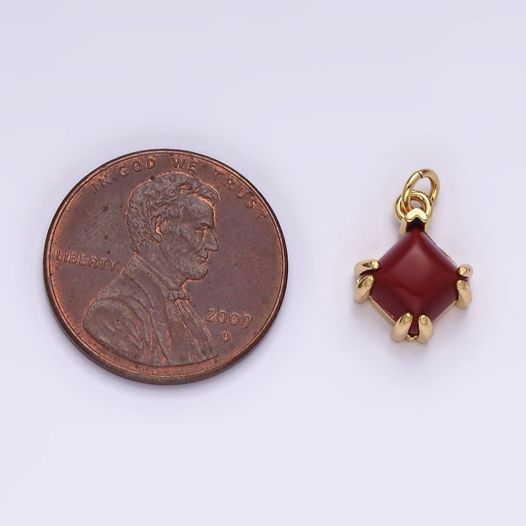 14K Gold plated Red Carnelian Framed Rhombus Mini Charm | AC790 - DLUXCA
