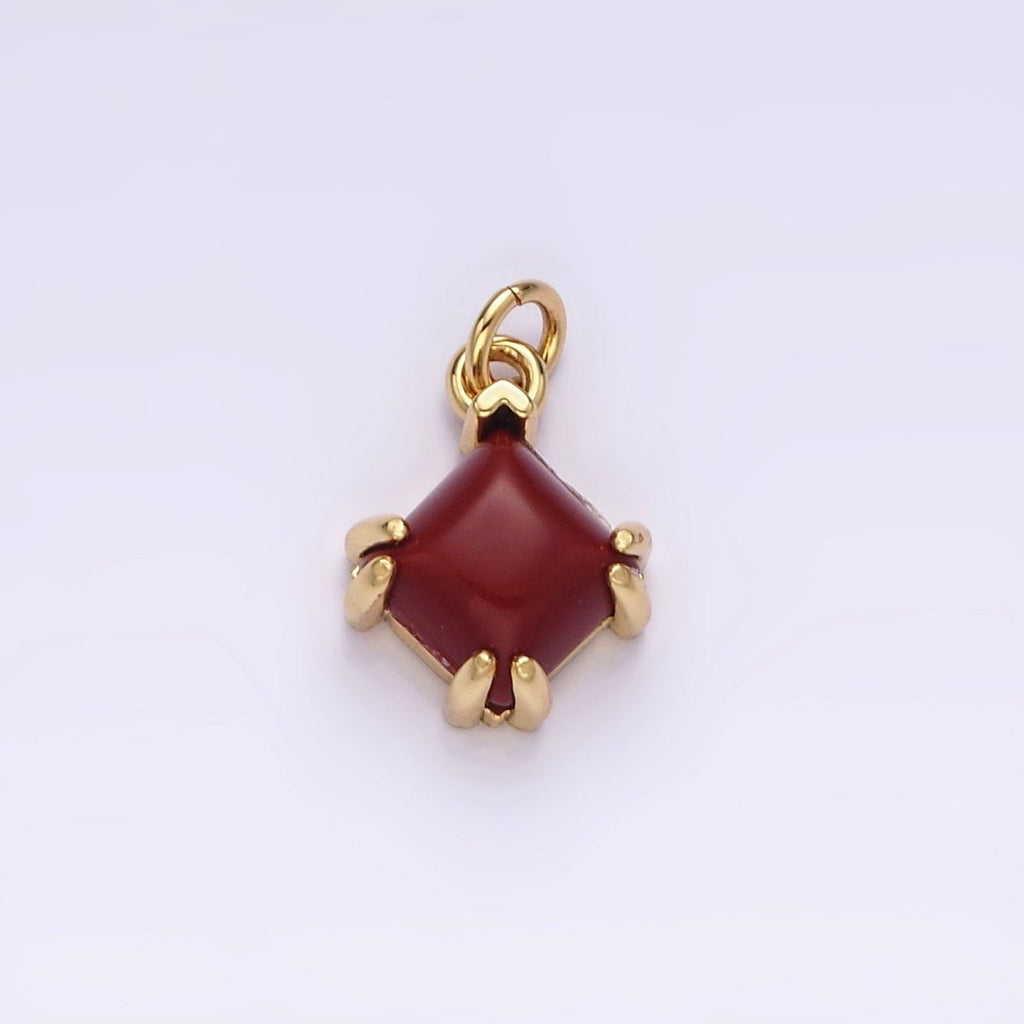 14K Gold plated Red Carnelian Framed Rhombus Mini Charm | AC790 - DLUXCA