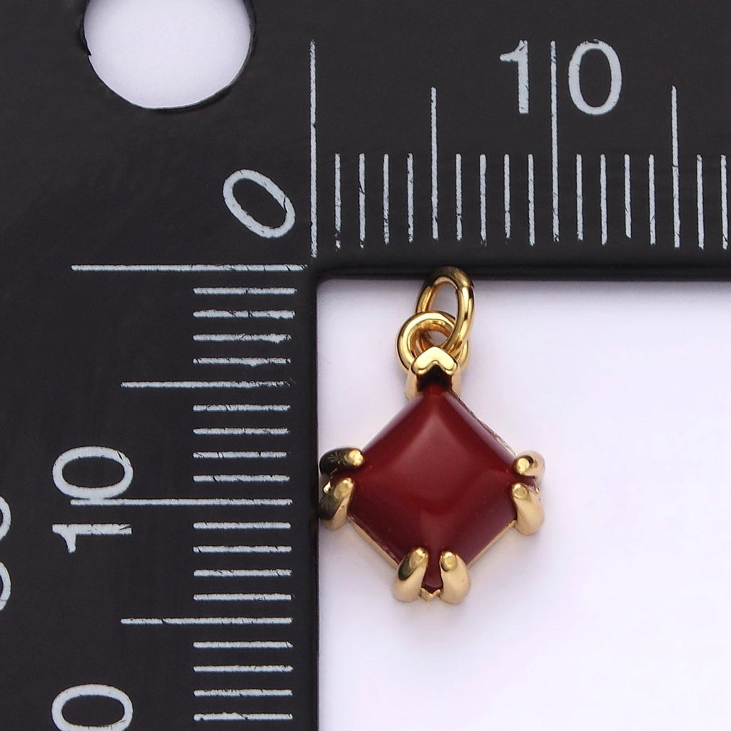 14K Gold plated Red Carnelian Framed Rhombus Mini Charm | AC790 - DLUXCA
