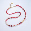 14K Gold plated Red Carnelian Gemstone Bead 16 Inch Necklace | WA - 2649 - DLUXCA