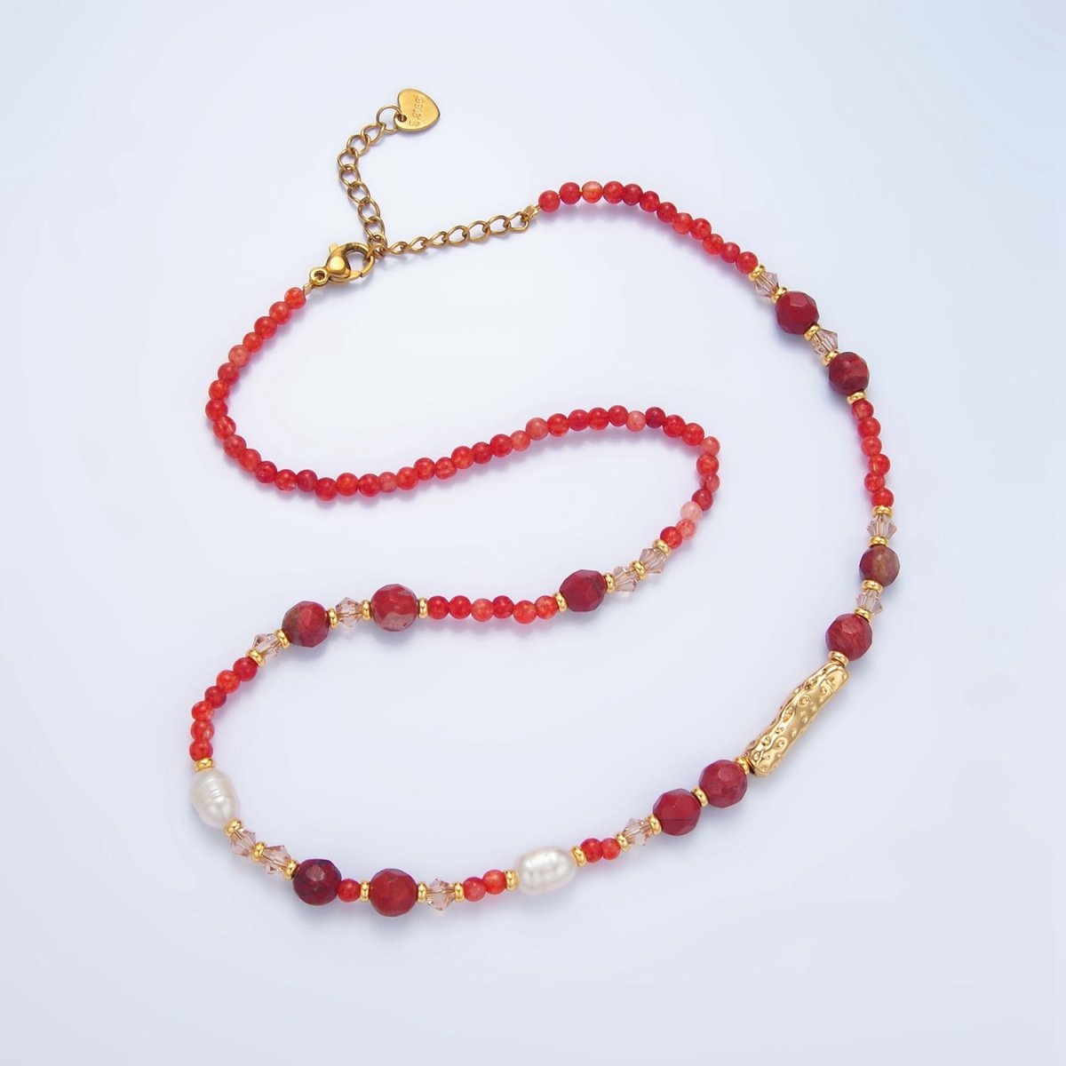 14K Gold plated Red Carnelian Gemstone Bead 16 Inch Necklace | WA - 2649 - DLUXCA