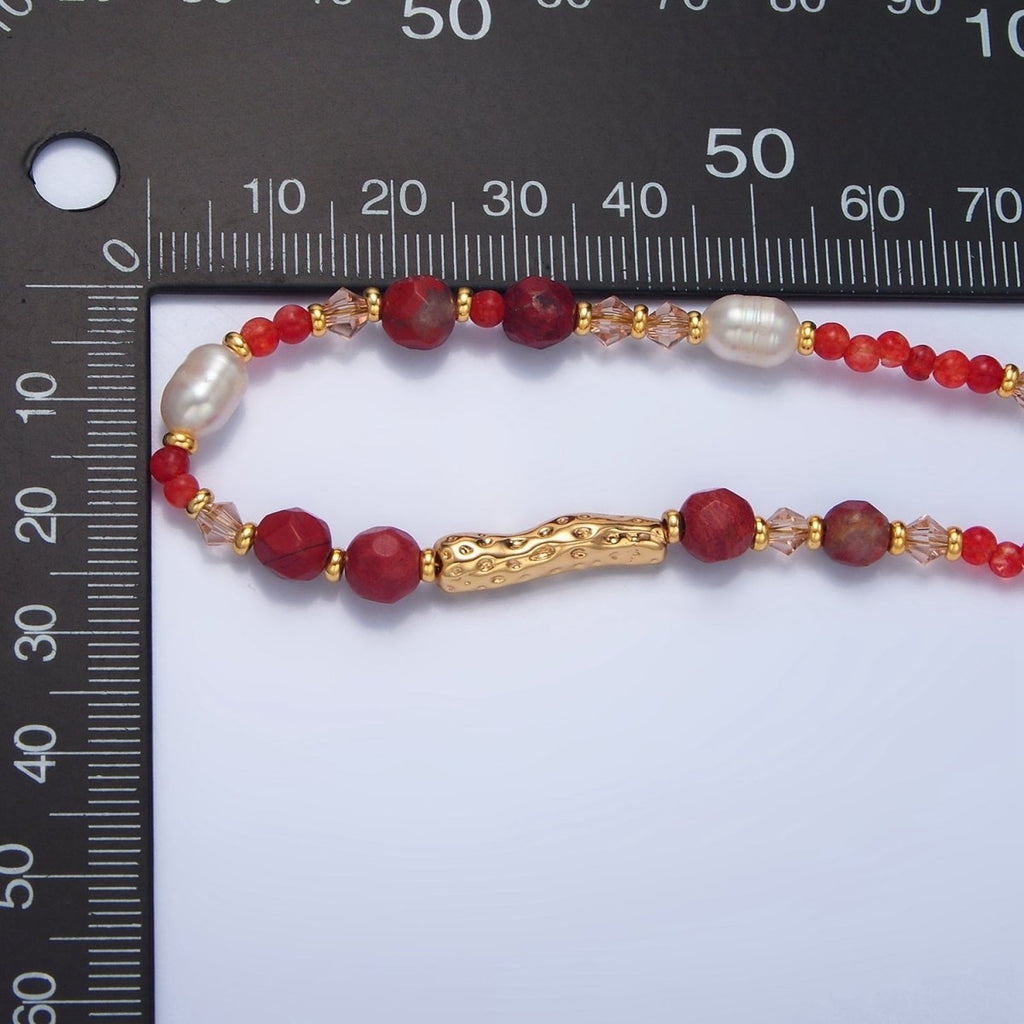 14K Gold plated Red Carnelian Gemstone Bead 16 Inch Necklace | WA - 2649 - DLUXCA