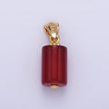 14K Gold plated Red Carnelian Tube Clear Micro Paved CZ Lined Bail Pendant | N1290 - DLUXCA