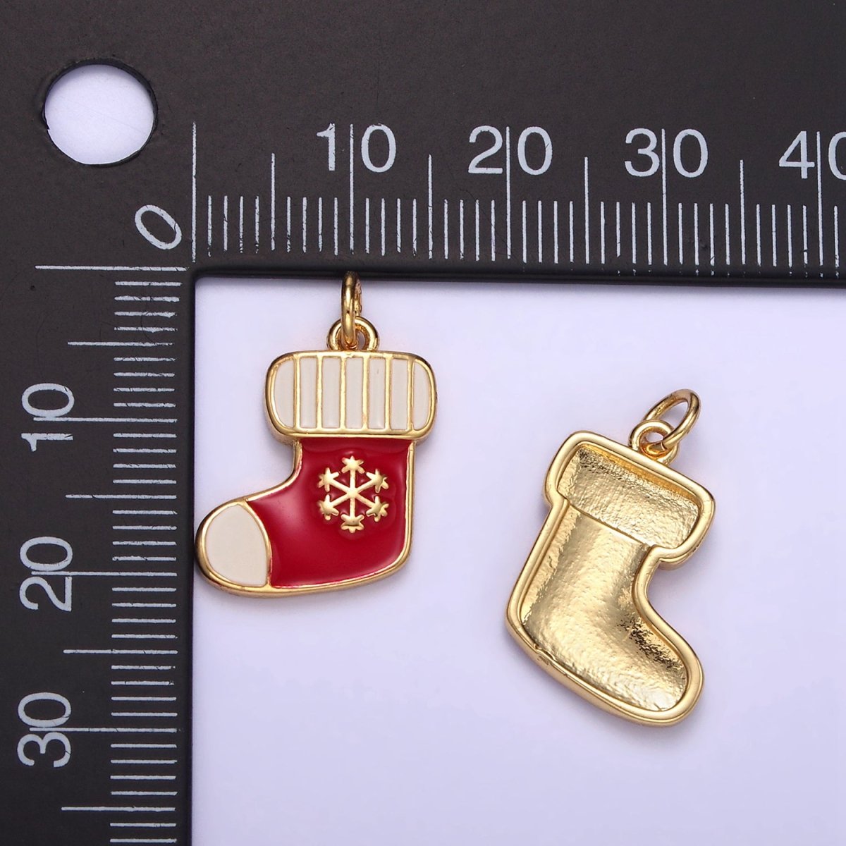 14K Gold plated Red Christmas Stockings Sock Enamel Mini Charm | D534 - DLUXCA