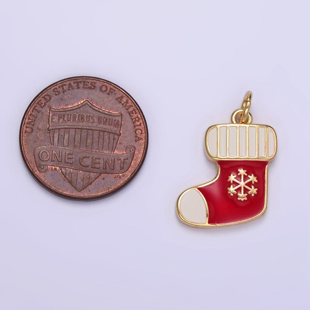 14K Gold plated Red Christmas Stockings Sock Enamel Mini Charm | D534 - DLUXCA
