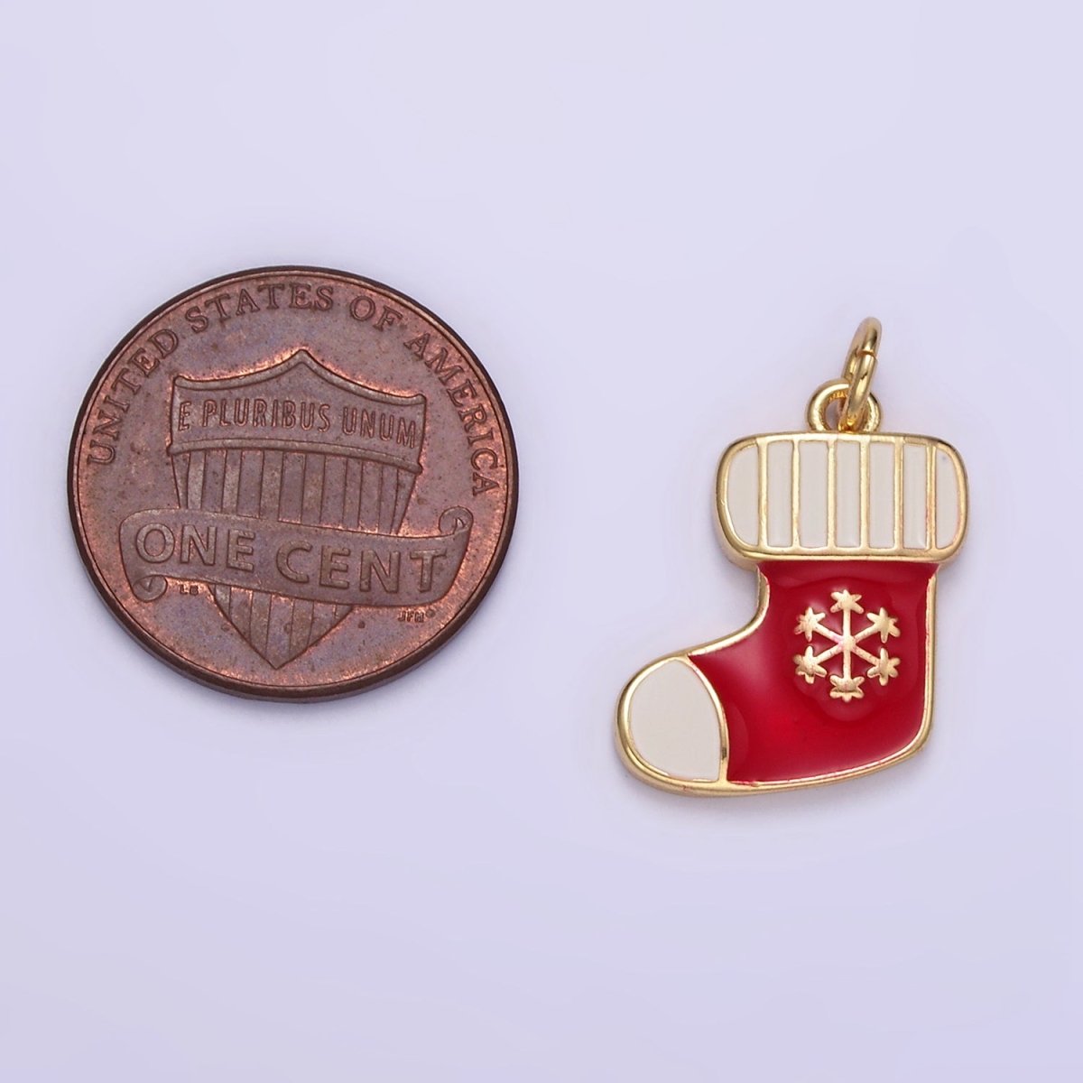 14K Gold plated Red Christmas Stockings Sock Enamel Mini Charm | D534 - DLUXCA