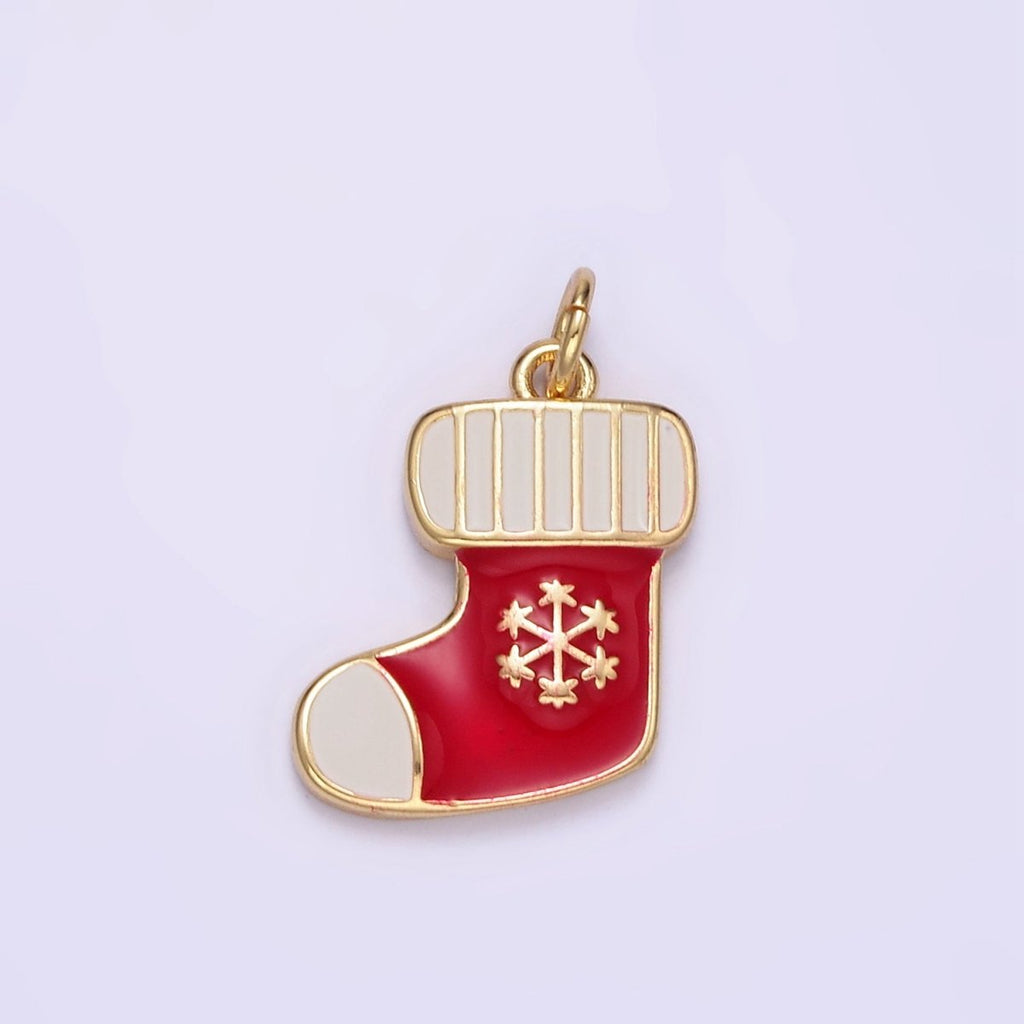 14K Gold plated Red Christmas Stockings Sock Enamel Mini Charm | D534 - DLUXCA
