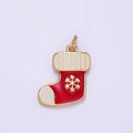 14K Gold plated Red Christmas Stockings Sock Enamel Mini Charm | D534 - DLUXCA
