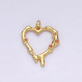 14K Gold plated Red CZ Dotted Molten Drip Open Heart Charm | AC787 - DLUXCA
