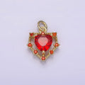 14K Gold plated Red CZ Dotted Open Heart Charm | AG207 - DLUXCA