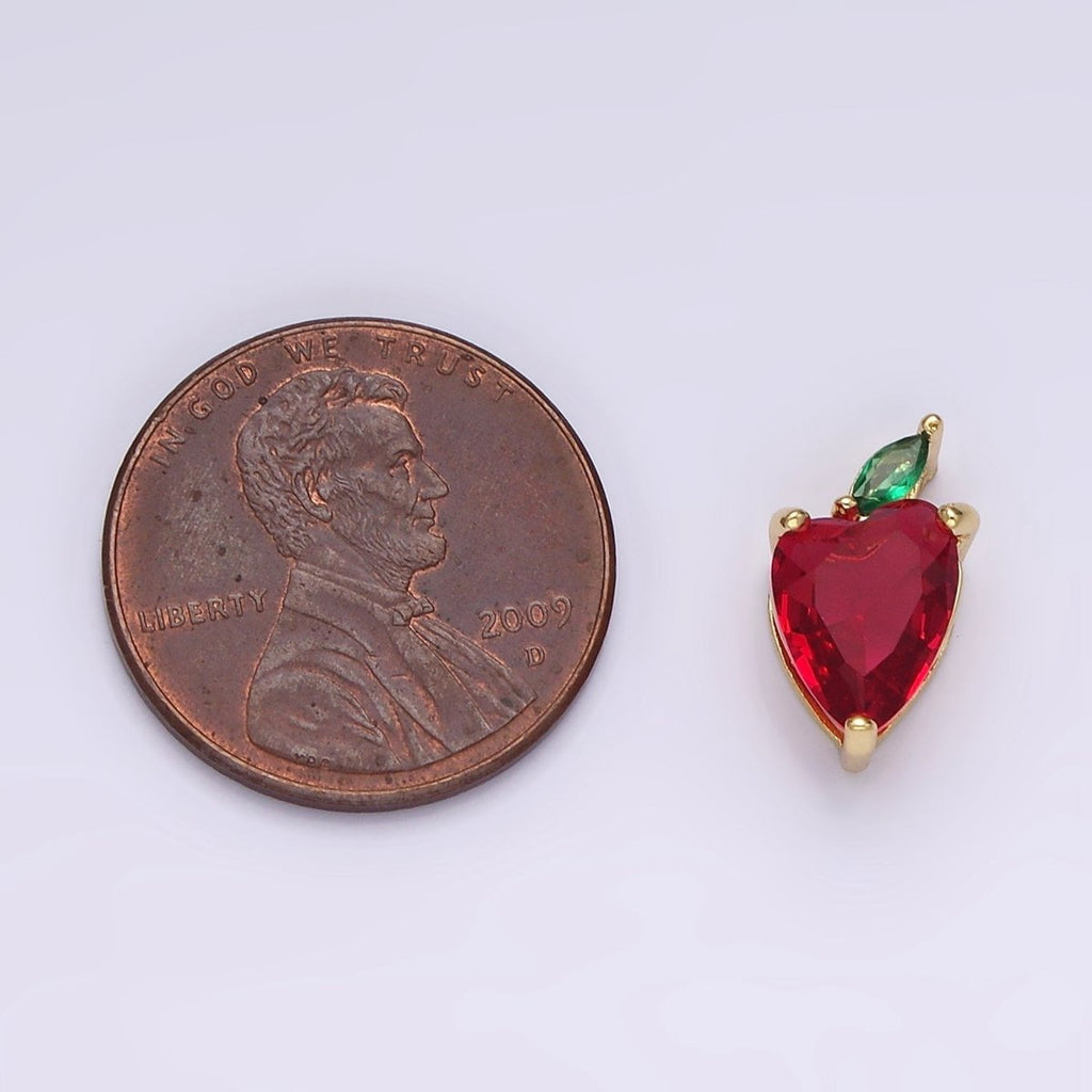 14K Gold plated Red CZ Green Marquise Apple Fruit Add-On Charm | N1882 - DLUXCA