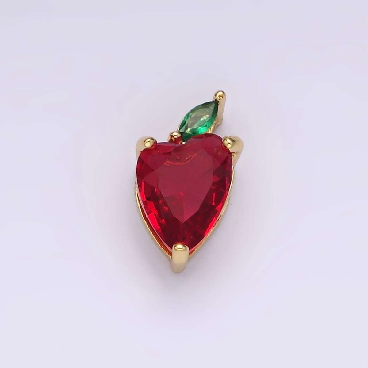 14K Gold plated Red CZ Green Marquise Apple Fruit Add-On Charm | N1882 - DLUXCA