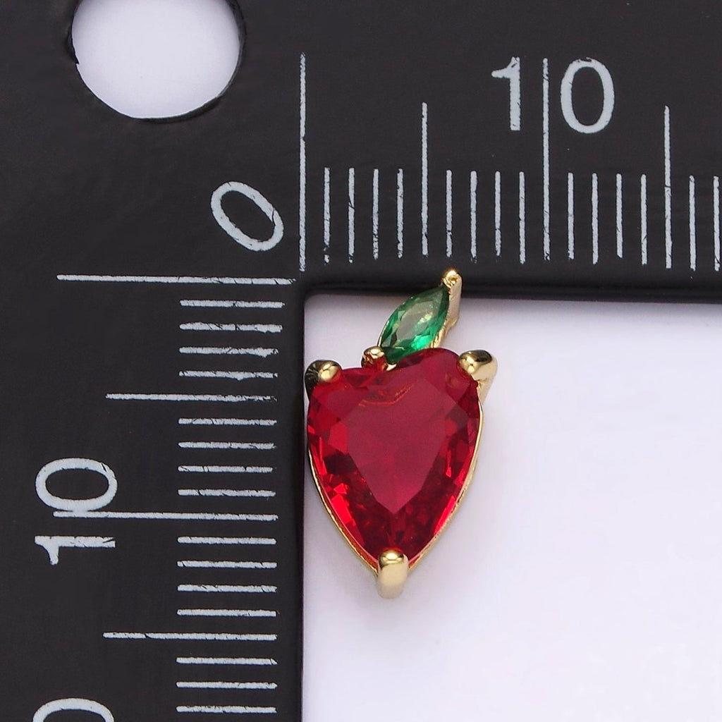 14K Gold plated Red CZ Green Marquise Apple Fruit Add-On Charm | N1882 - DLUXCA