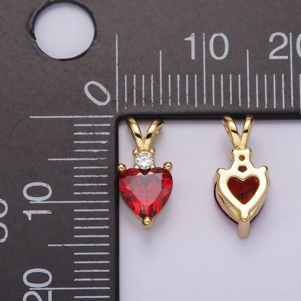 14K Gold plated Red CZ Heart Double Bail Pendant | AH030 - DLUXCA