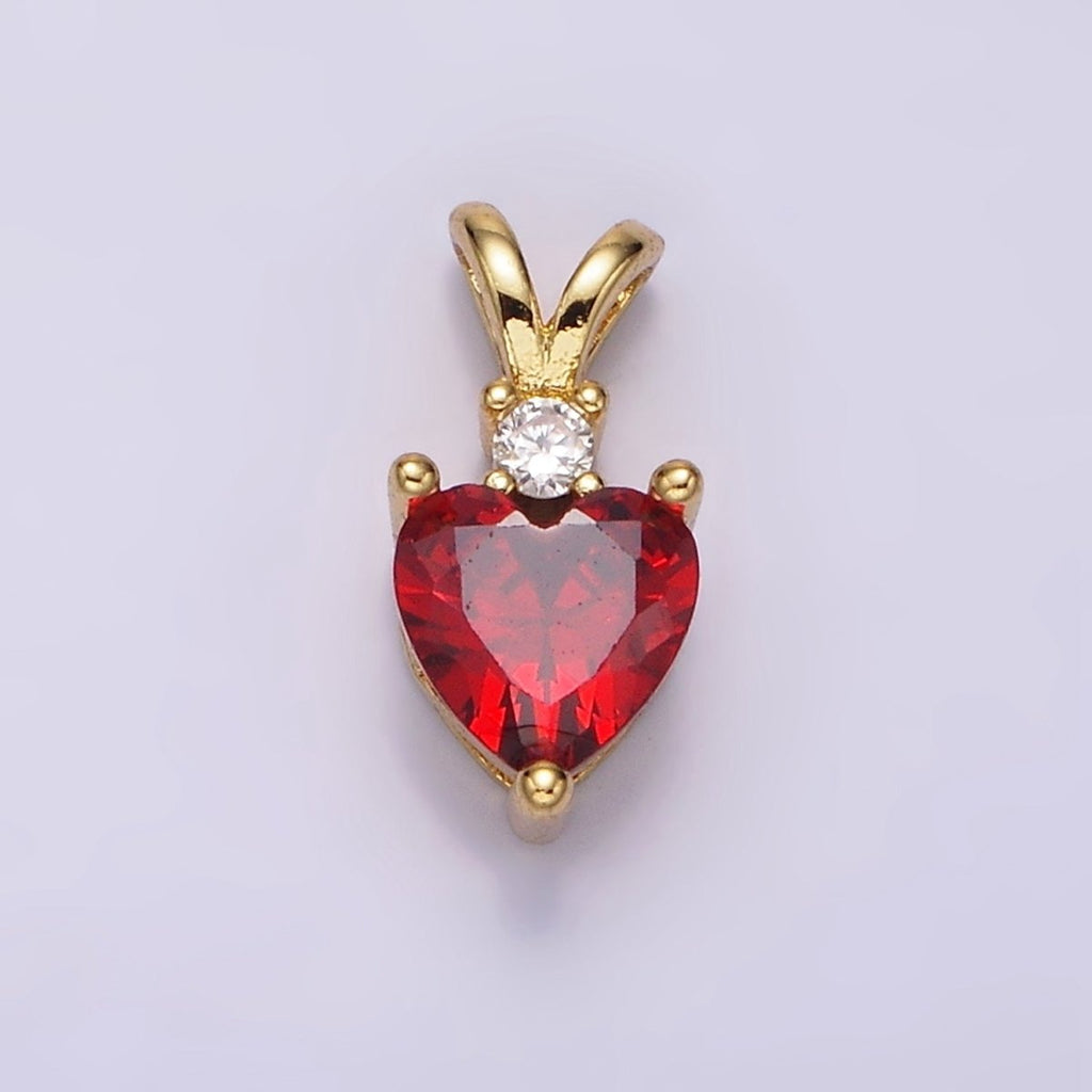 14K Gold plated Red CZ Heart Double Bail Pendant | AH030 - DLUXCA
