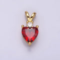 14K Gold plated Red CZ Heart Double Bail Pendant | AH030 - DLUXCA